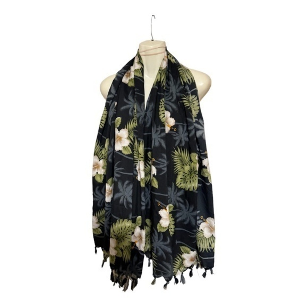 Unbranded Floral Scarf Wrap Fringed Hem Hibiscus Hawaiian